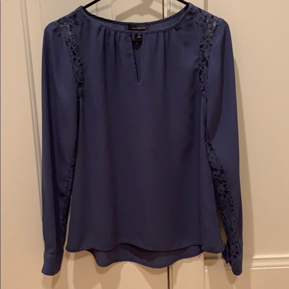Blue “The Limited” Blouse with Lace Detail